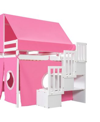 Full Size Loft Bed with Tent and Tower