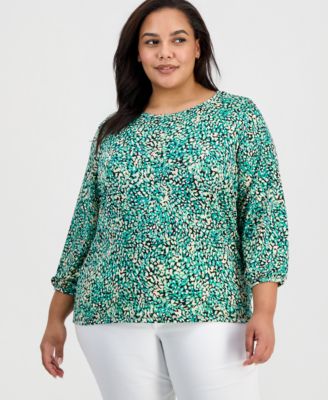 Plus Size Printed 3/4-Sleeve Knit Top