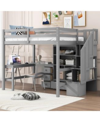 Loft Bed with Desk, Drawers & Storage Stairs
