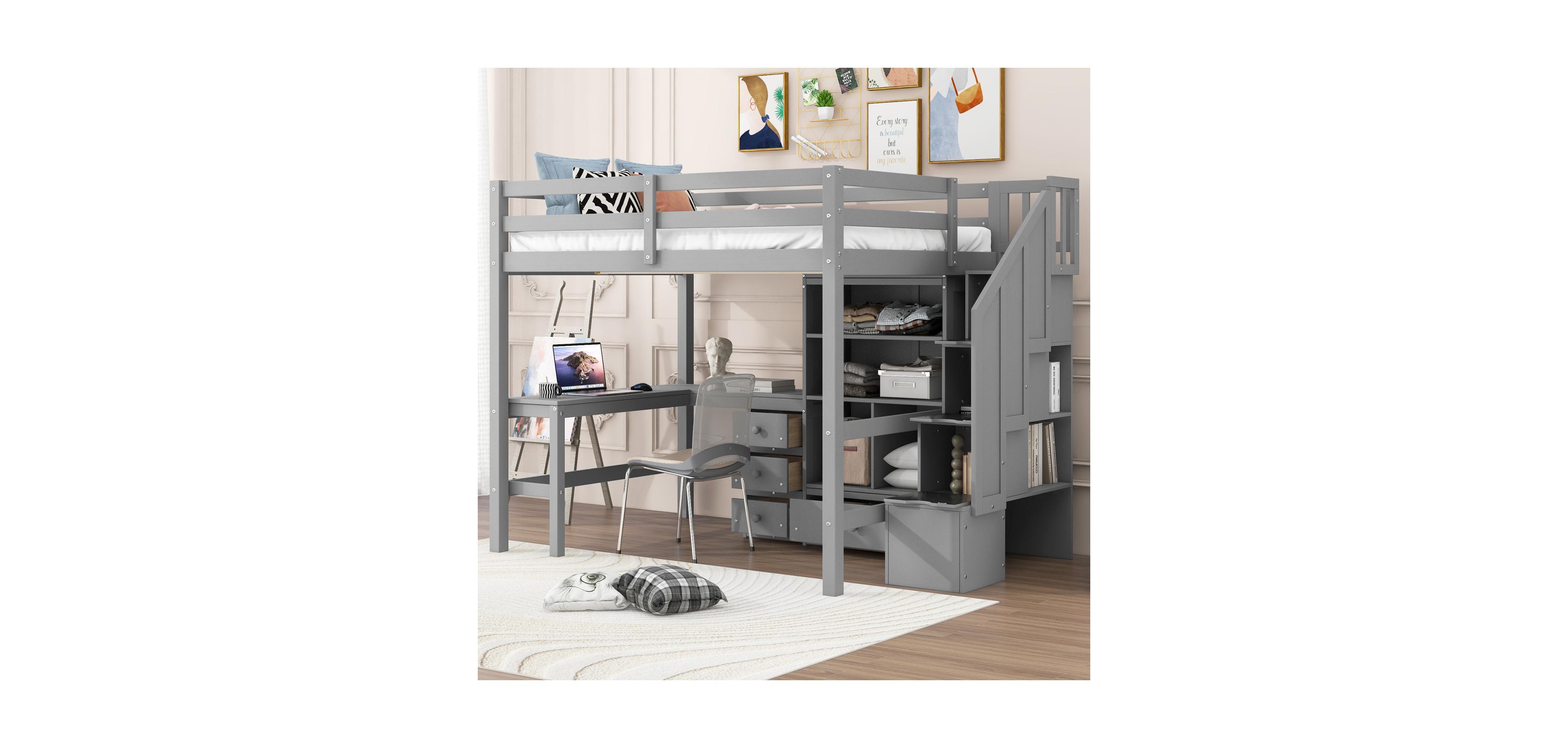 Streamdale Furniture Loft Bed with Desk, Drawers & Storage Stairs