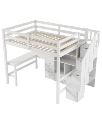  Full Loft Bed with Desk, Drawers & Storage Staircase