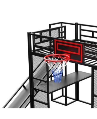 Metal Loft Bed with Desk, Wardrobe, Slide & Stairs