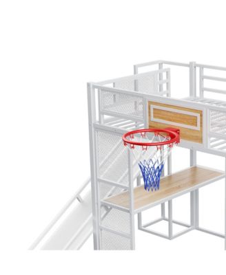 Metal Loft Bed with Desk, Wardrobe, Slide & Stairs