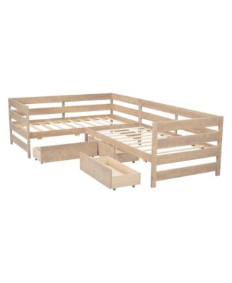 Twin Size L-shaped Platform Bed with Three Storage Drawers