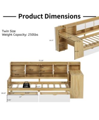 L-Shape Daybed with Storage, Desk & Bookshelf