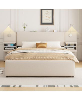 Queen Upholstered Platform Bed w/ Lights, Drawers & Trundle