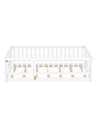 Twin Floor Bed with Fence & Door (White