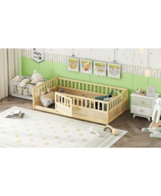 Twin Floor Bed with Safety Rail & Door