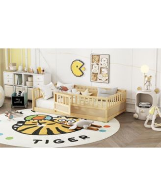 Twin Floor Bed with Safety Rail & Door