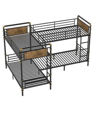  Quad Bunk Bed, Heavy Duty Metal, Detachable Triple/Twin, Black