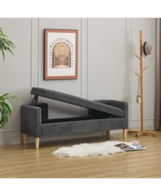 Corduroy Storage Bench with Armrests & Pillows
