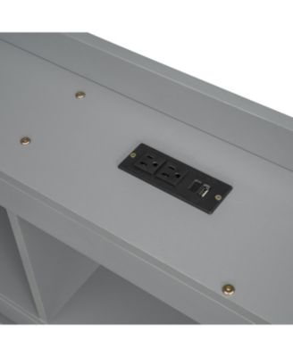 Twin L-Shaped Bookcase Bed w/ Outlets & Drawers - Grey