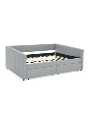 Grey Upholstered Daybed with Storage Drawers, 86.5" x 65" x 30"