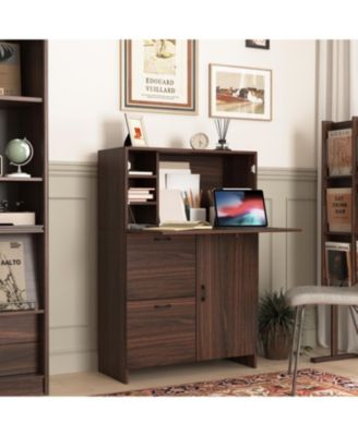 Fold-Up Desk Cabinet with Shelves and Storage