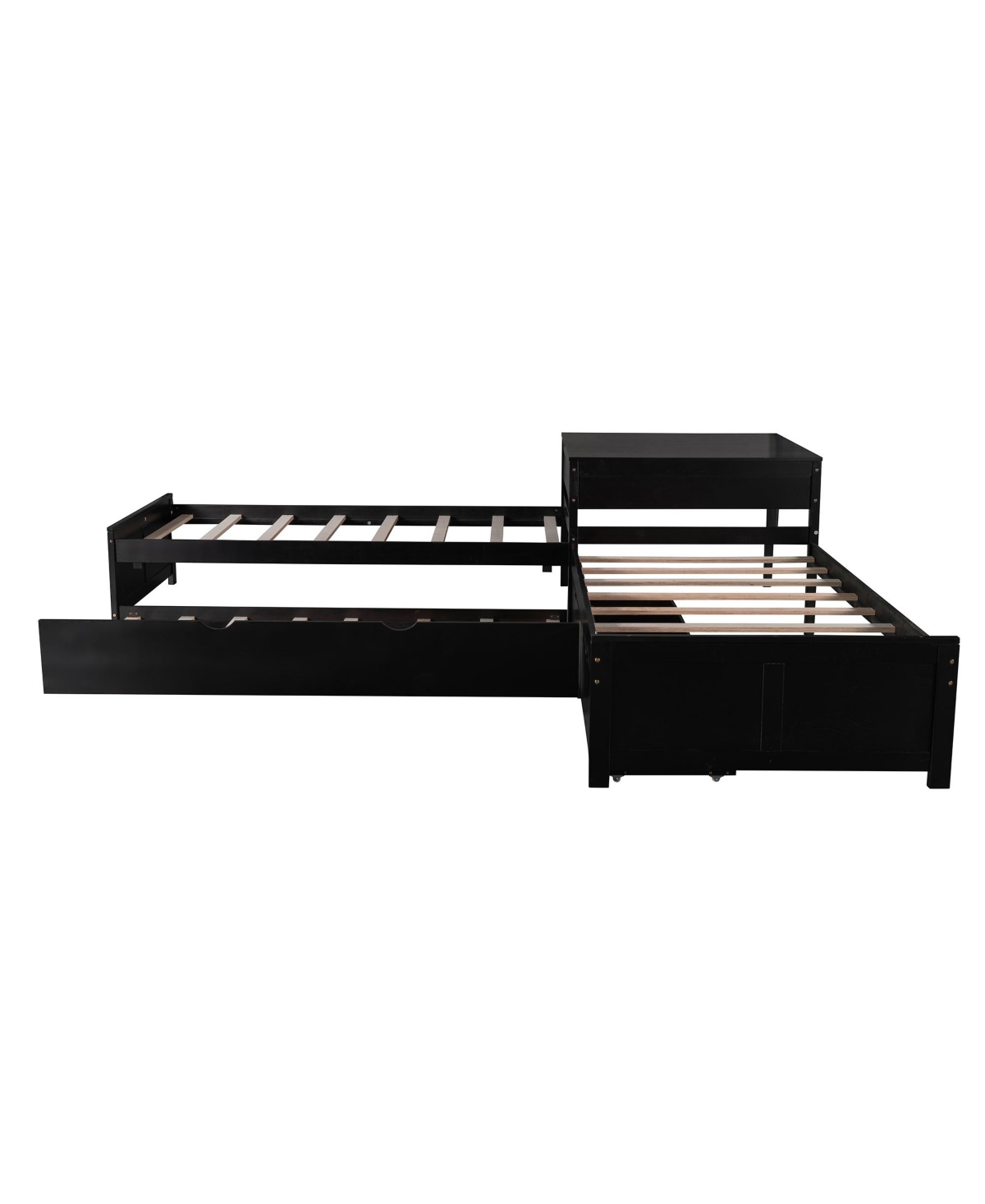 Streamdale Furniture Twin L-Shaped Platform Bed with Trundle, Drawers & Desk