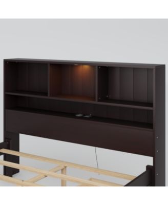 Twin Platform Bed with Bookcase Headboard, Downlight, Charger, Drawers