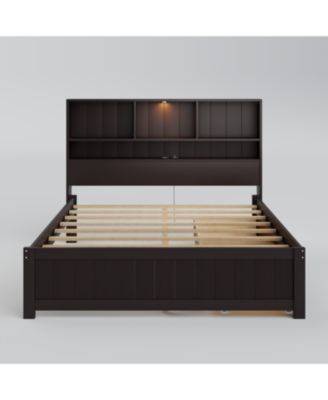 Twin Platform Bed with Bookcase Headboard, Downlight, Charger, Drawers
