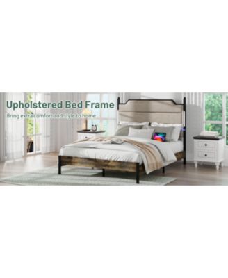 Queen Bed Frame with Headboard, Charging Station, and LED Lights