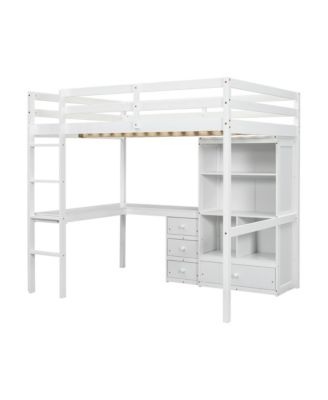  Loft Bed with Desk, Shelves, Drawers & Guardrails