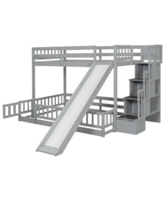 Twin-Over-Full Bunk Bed with Slide and Storage