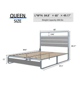 Queen Size Metal Platform Bed with Led, Charger