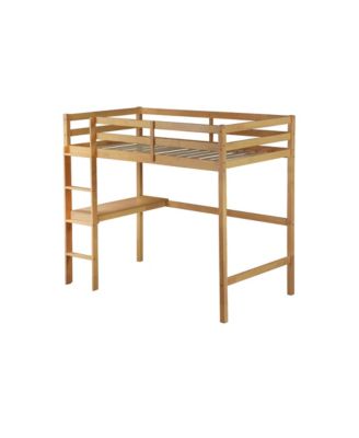 Twin Loft Bed with Desk and Guardrail, White Oak