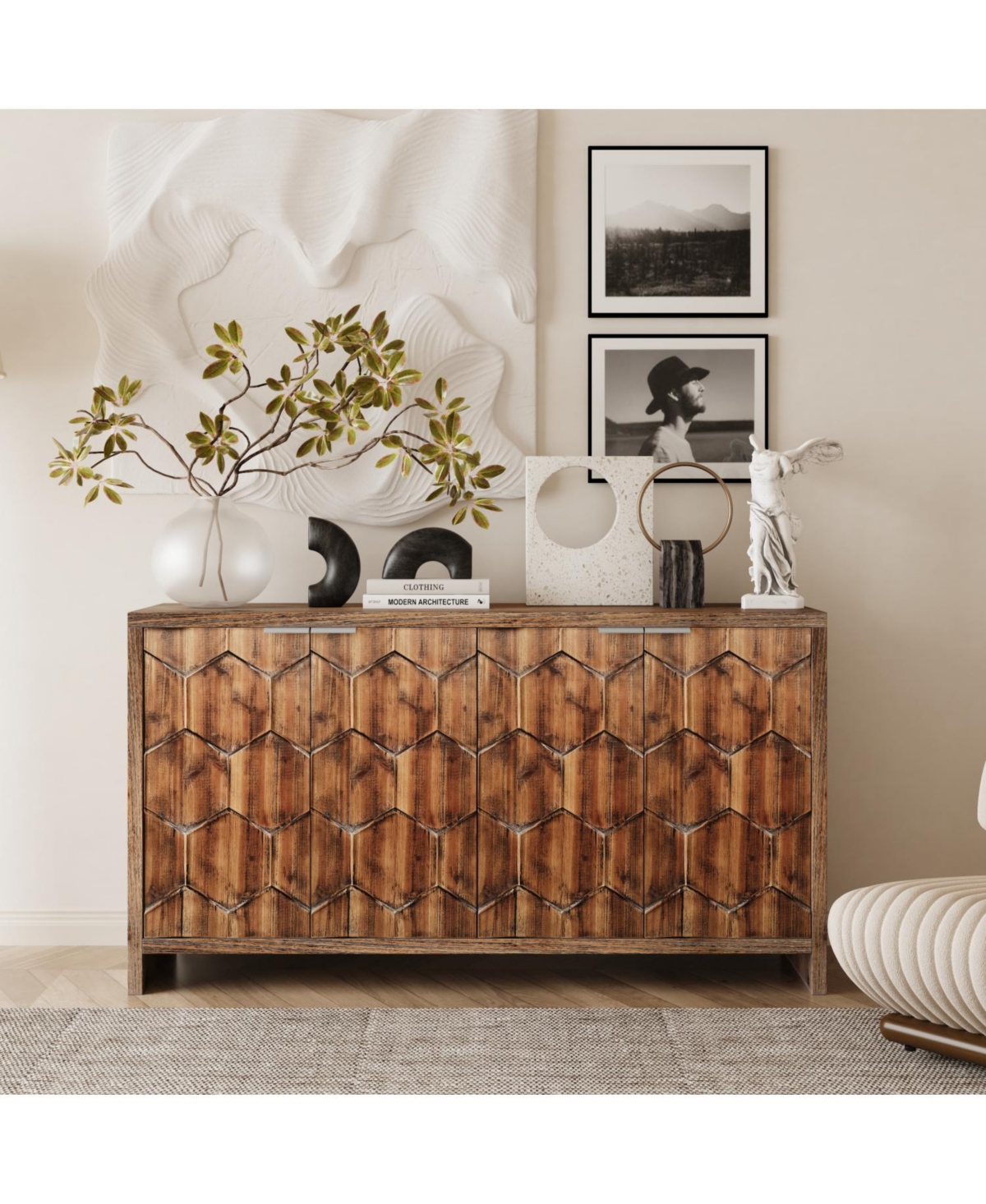 Streamdale Furniture Farmhouse Accent Cabinet with 4 Doors