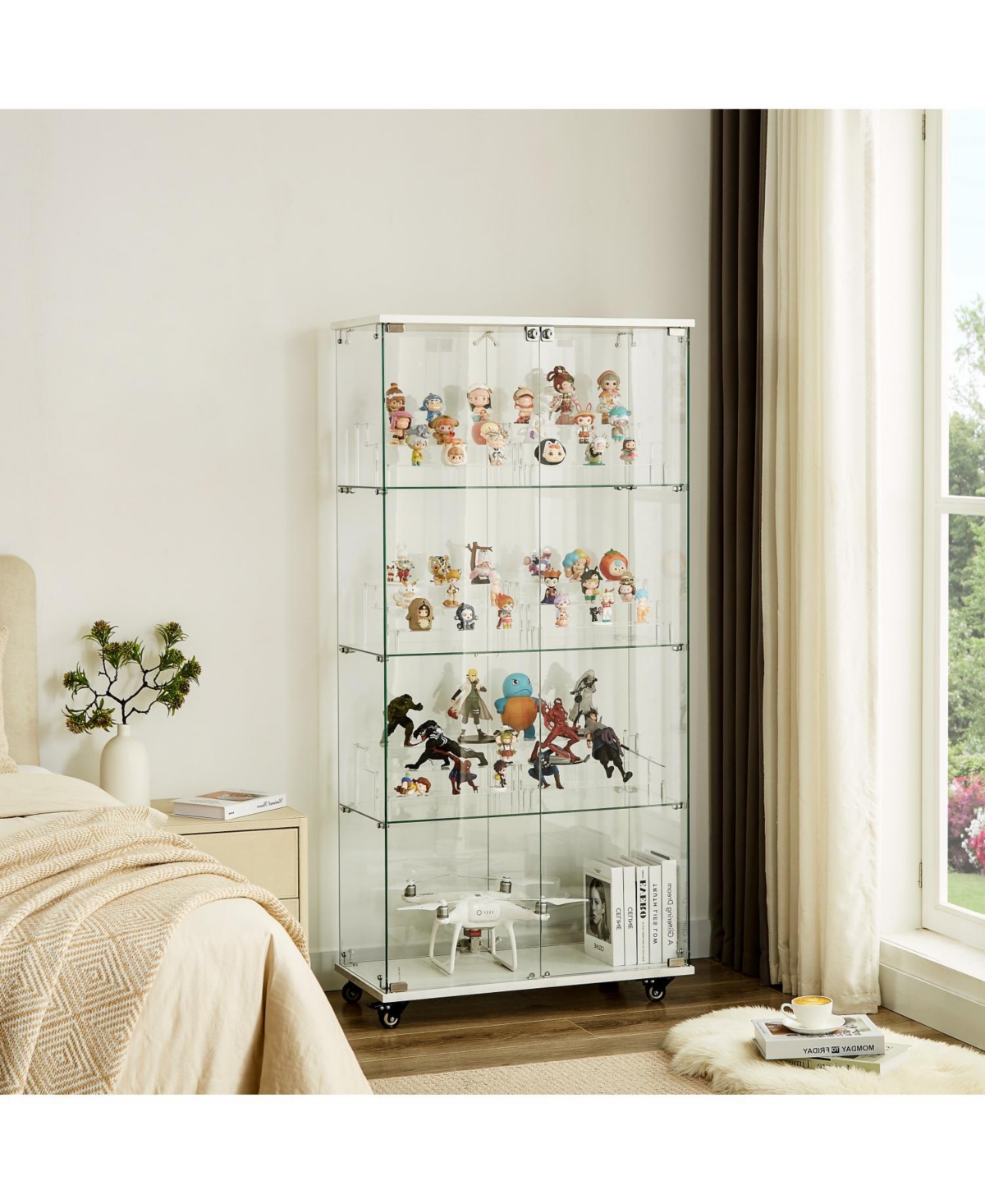 Streamdale Furniture + 4-Tier + Glass + Locks & Acrylic Shelves + Display Cabinet