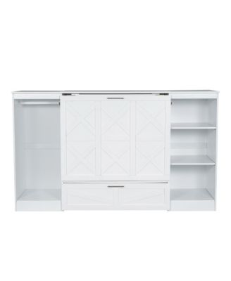 Twin Size Murphy Bed with Bedside Shelves and Wardrobe