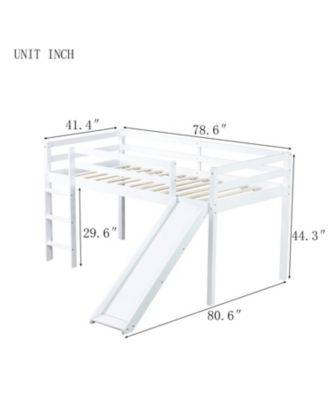 Twin Low Loft Bed with Slide, Ladder, Safety Guardrails, Rubber Wood Twin Loft Bed,White