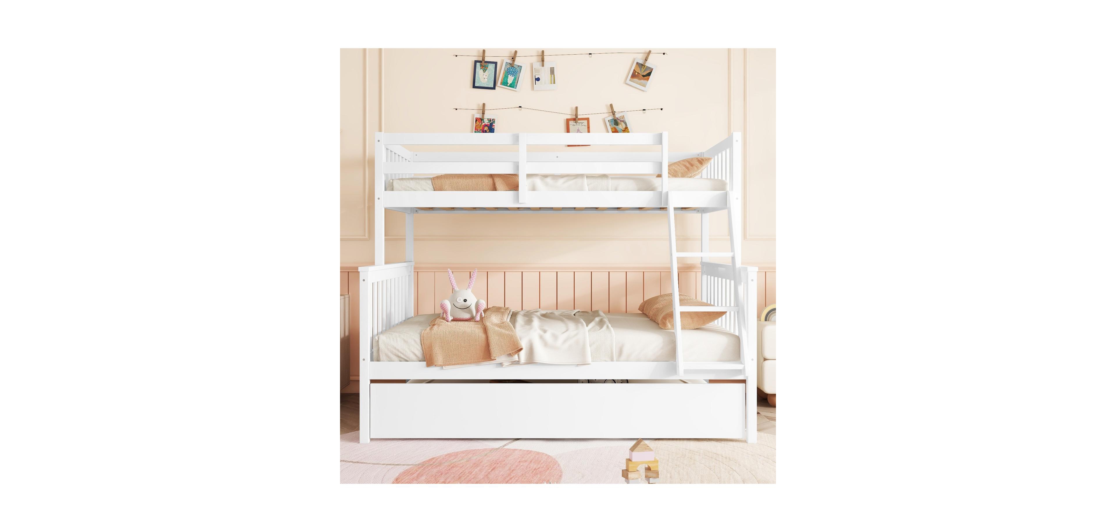 Streamdale Furniture Twin Over Full Bunk Bed with Trundle, Ladder, Guardrail