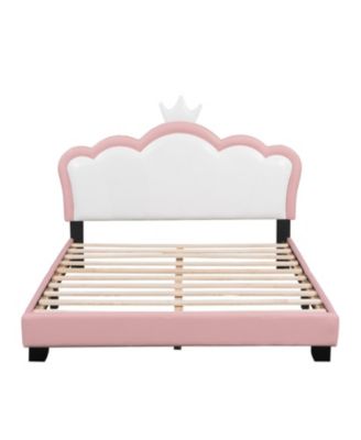 Full size Upholstered Princess Bed With Crown Headboard,Full Size Platform Bed with Headboard and Footboard