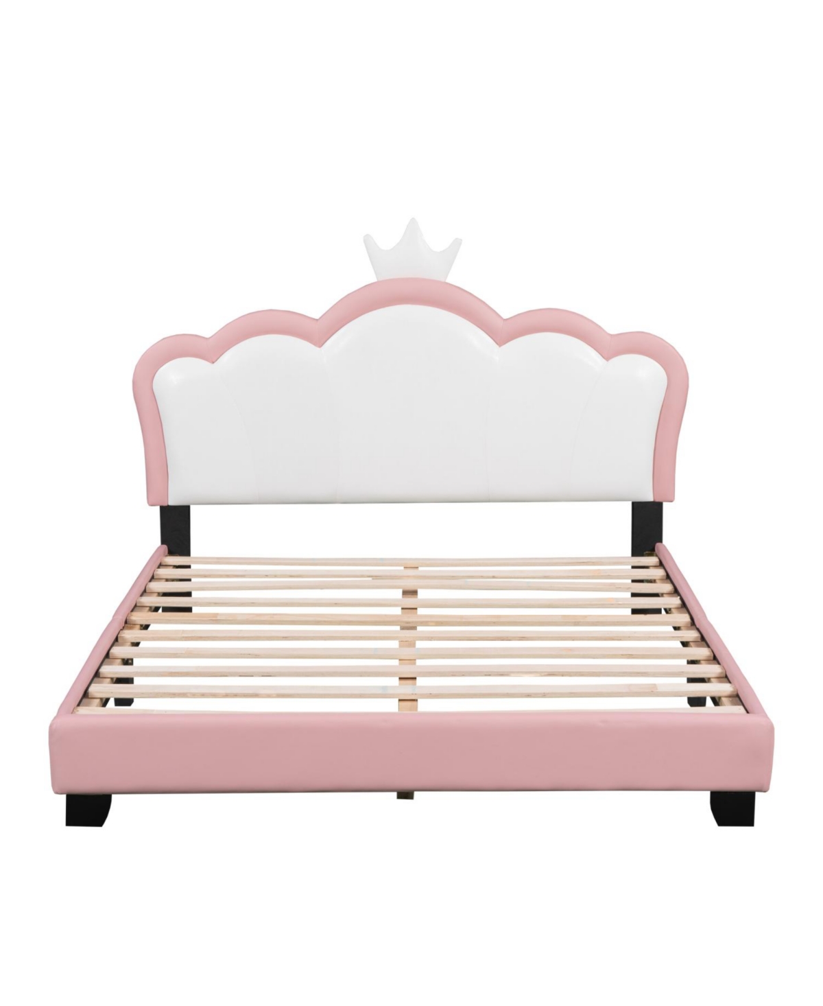 Streamdale Furniture Full Upholstered Princess Bed with Crown Headboard,Full Platform Headboard and Footboard