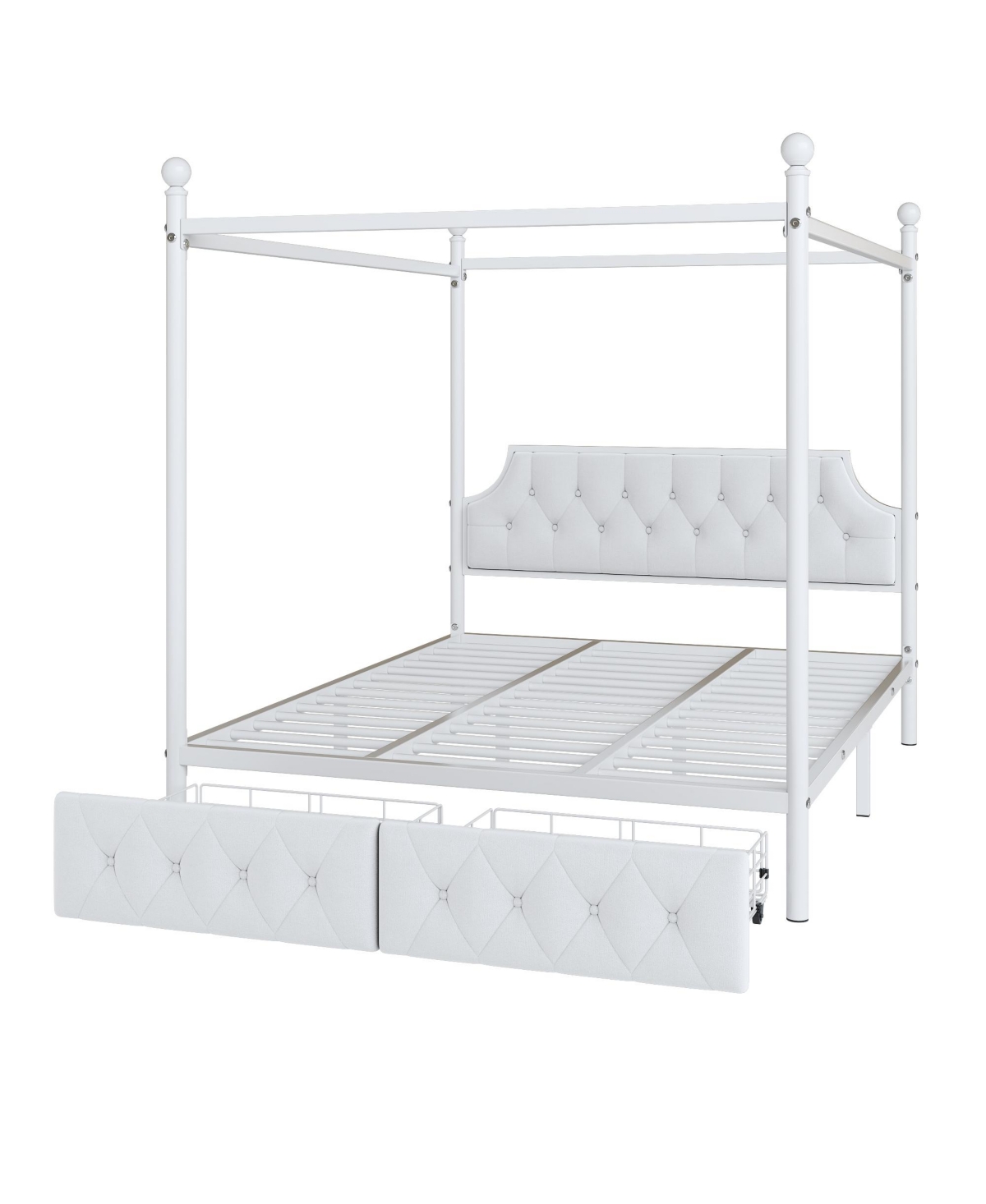 Streamdale Furniture Queen Size Metal Canopy Platform Bed with Upholstered Headboard and Two Storage Drawers