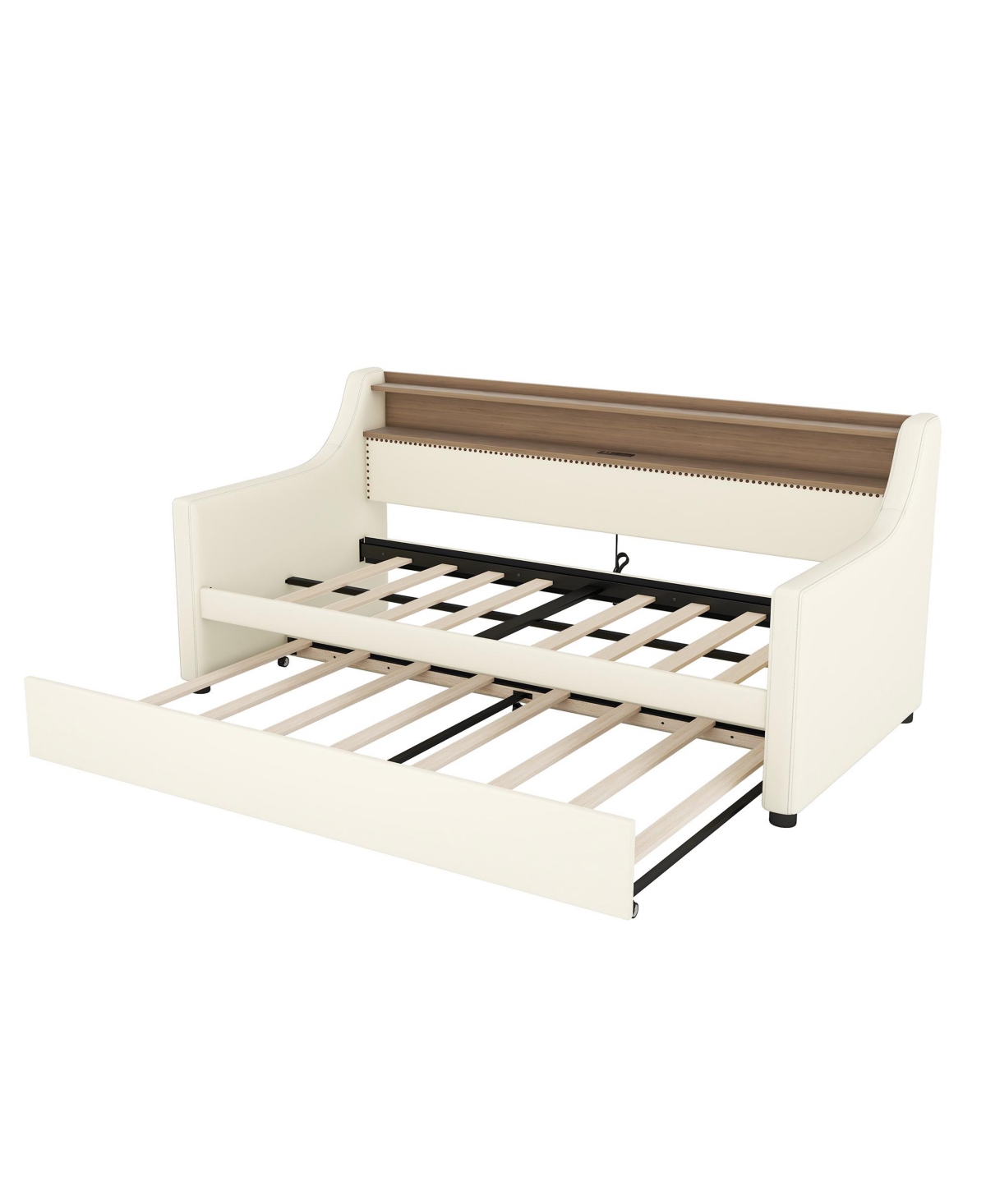 Streamdale Furniture Twin Size Daybed with Trundle, Upholstered Daybed with Charging Station and Led Lights