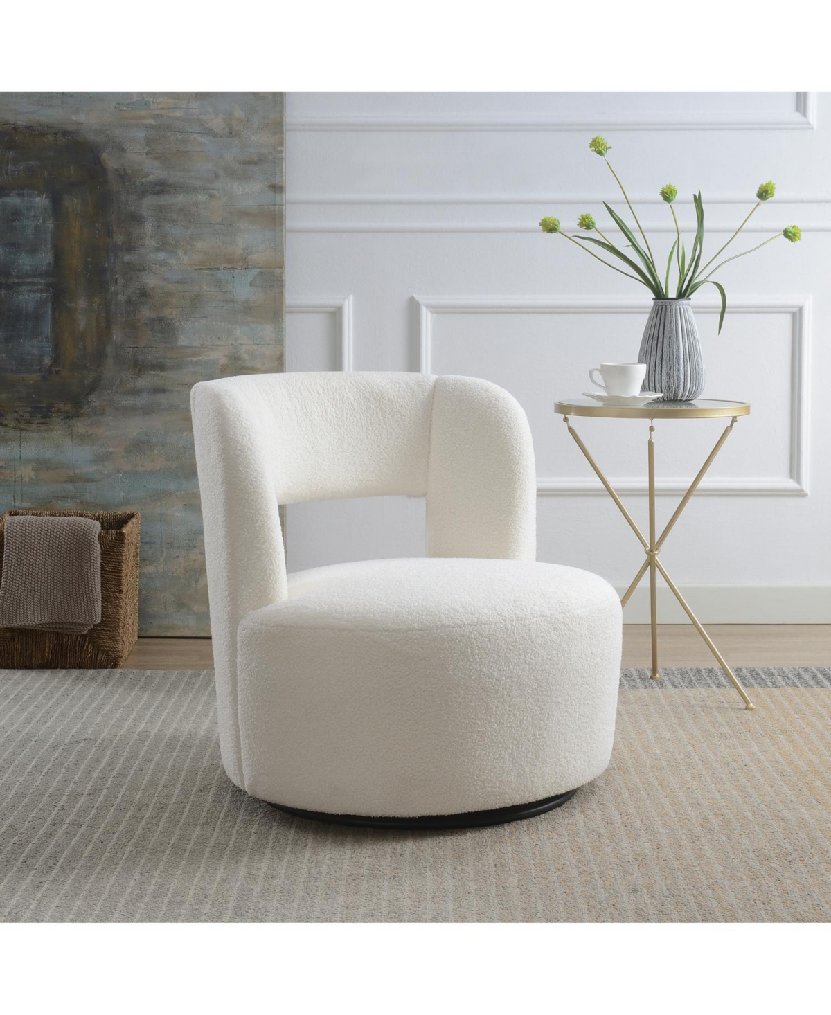 Streamdale Furniture Swivelling Teddy Fabric Accent Chair, Perfect for Rooms & Waiting Areas