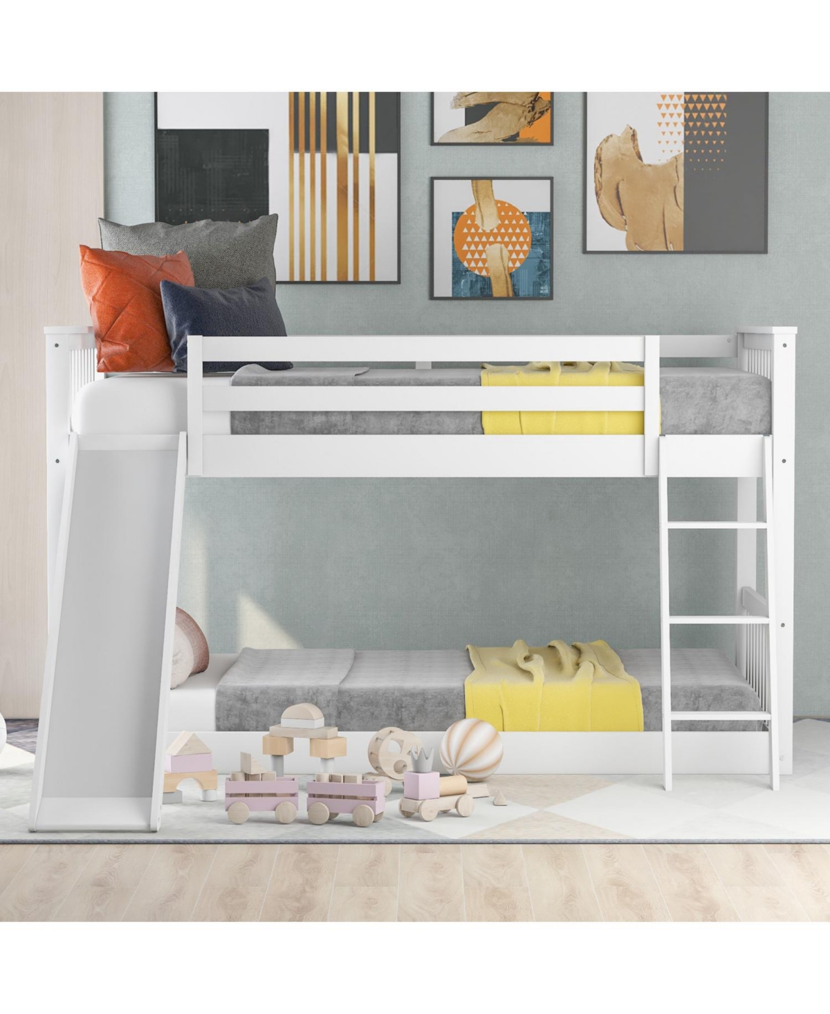 Streamdale Furniture Twin over Twin Wood Convertible Slide and Ladder Bunk Bed