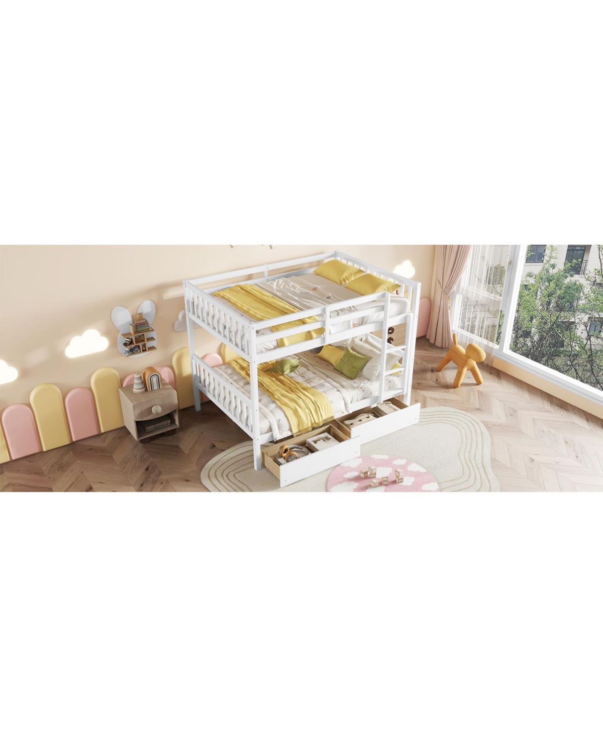 Streamdale Furniture Full Rubber Wood Bunk Bed with Two Drawers, Convertible into 2 Beds