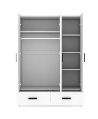 3 Door Wardrobe Closet with Storage Drawers, Shelves and Hanging Rod