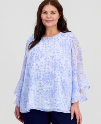 Plus Size Printed Ruffled-Sleeve Blouse