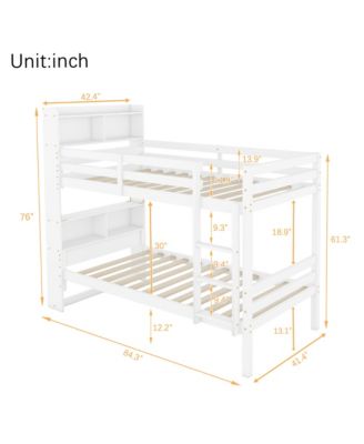 Twin Over Twin Bunk Bed with Shelves and Guardrails, Convertible to 2 Beds