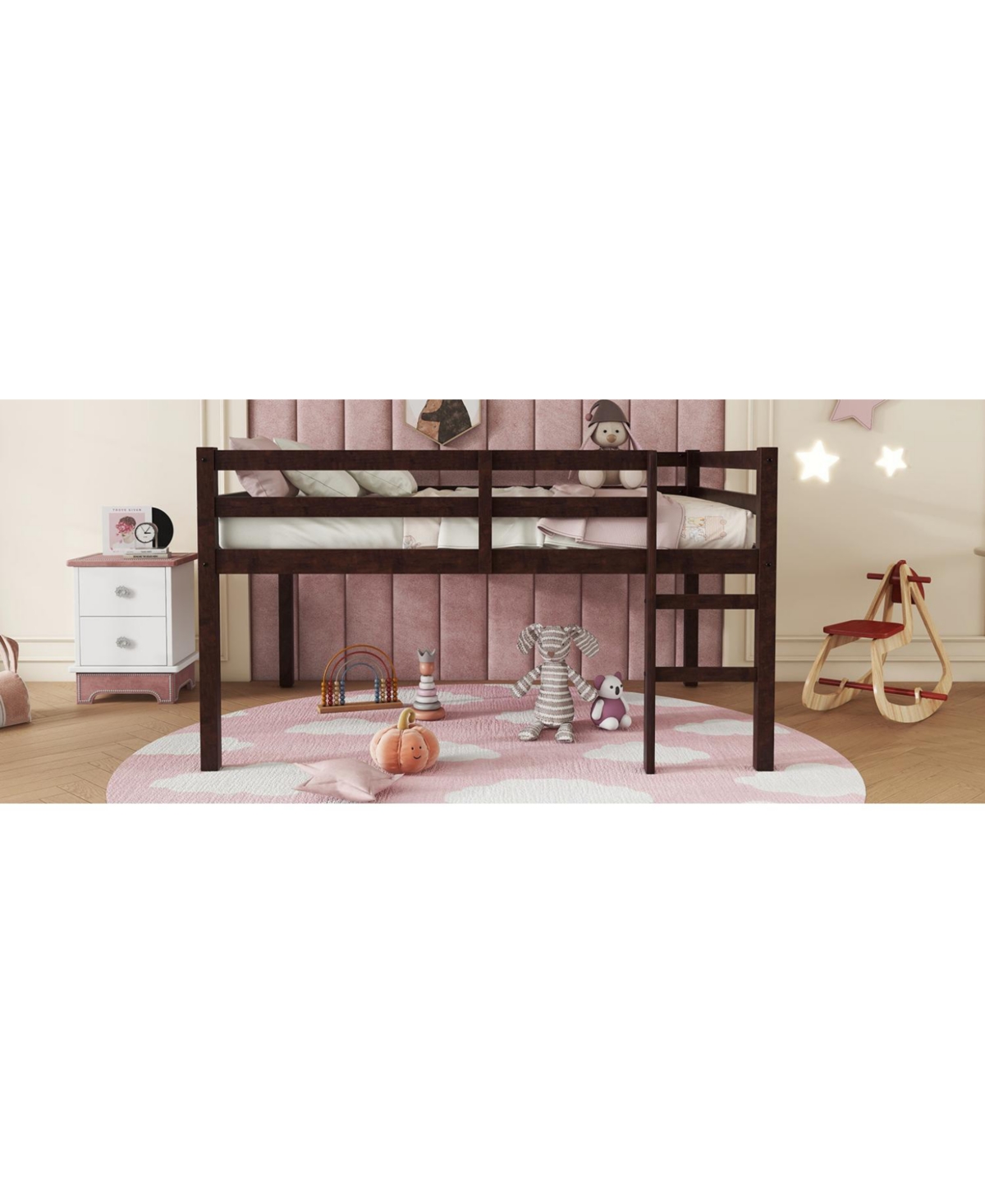 Streamdale Furniture Full Rubber Wood Loft Bed with Ladder,Espresso
