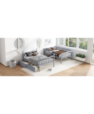  Twin Bunk Bed with 2 Drawers and Convertible Beds