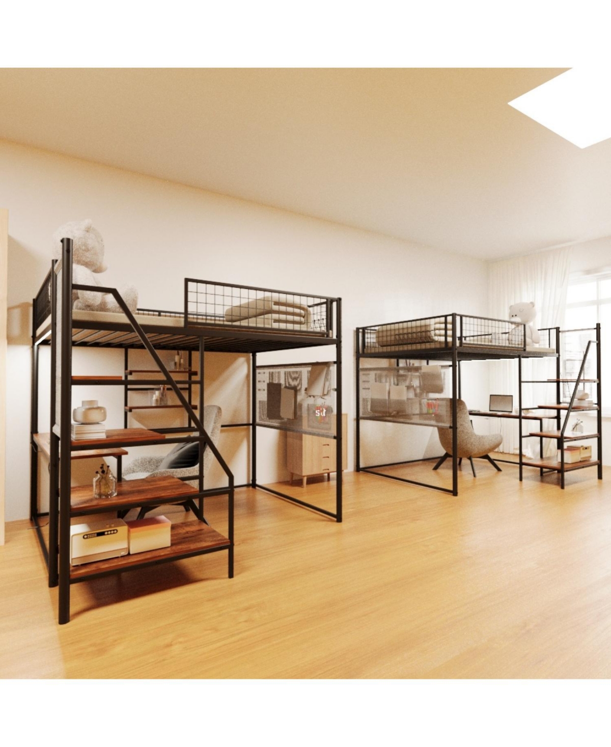 Streamdale Full size loft metal bed with black for bedroom and dormitory, with built-in charging station and Led lighting