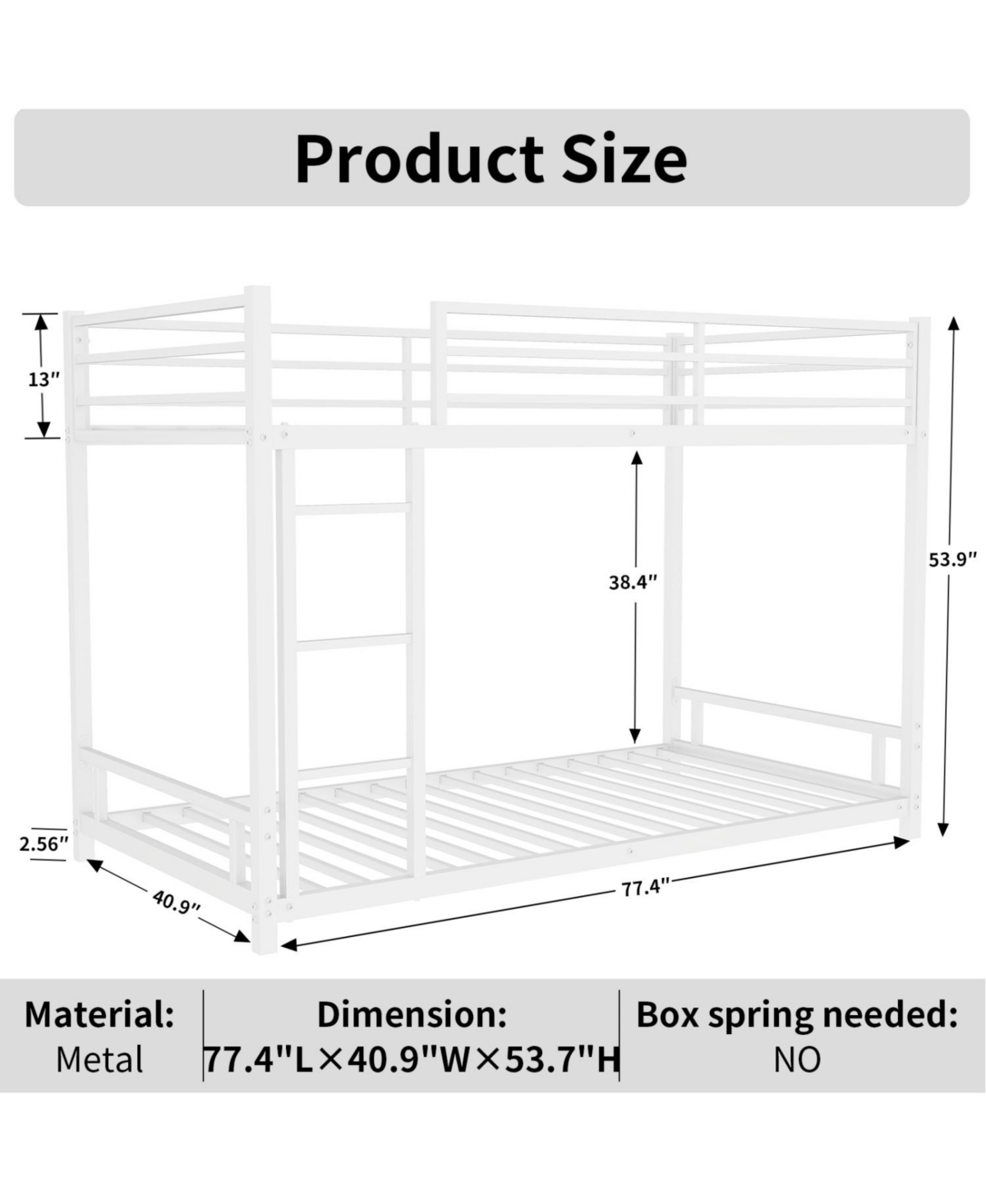 Streamdale Furniture Metal Twin over Twin Bunk Bed/ Heavy-duty Sturdy Metal/ Noise Reduced/ Safety Guardrail/No Box Spring Needed
