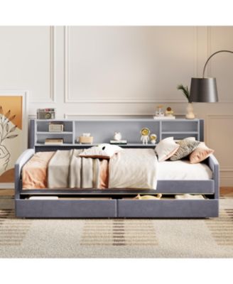 Twin size Upholstered Platform Bed with Storage and Drawers
