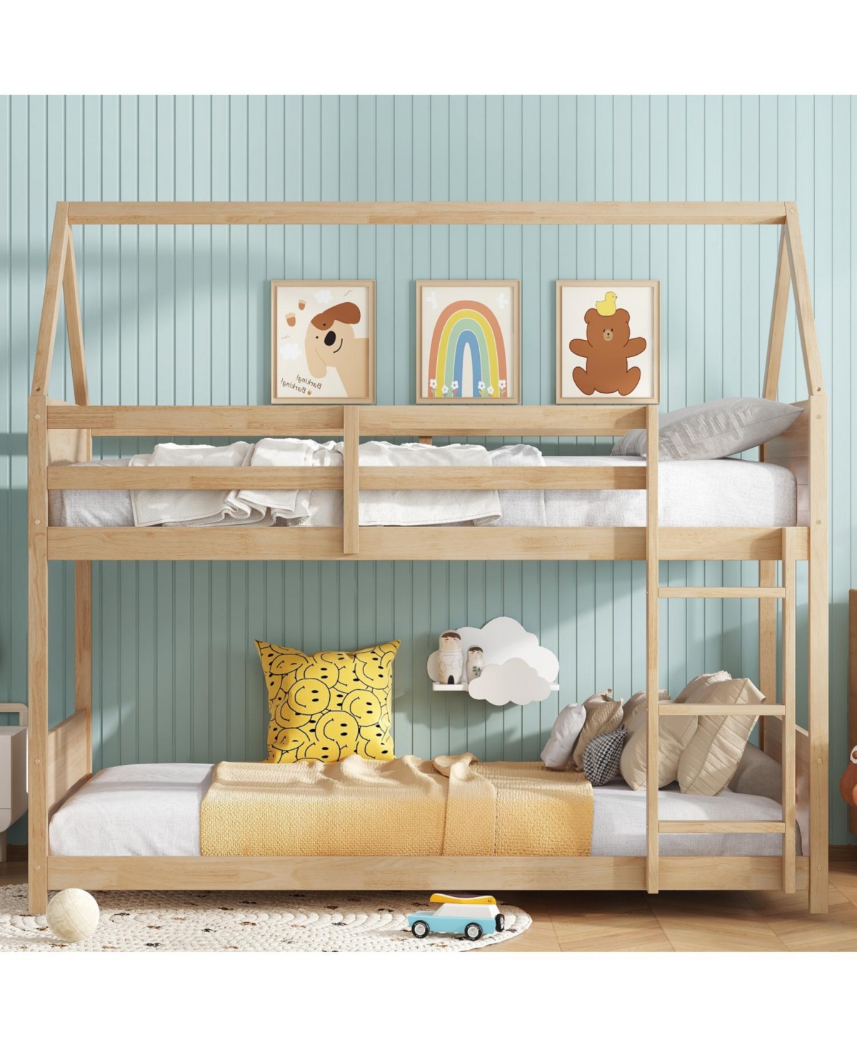 Streamdale Furniture Twin Over Twin Bunk Bed with Headboards and Safety Guardrails