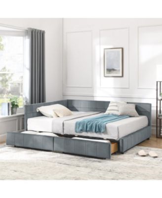  Full Size Upholstered Bed Frame with Backrest & Armrests, Velvet Grey (80.5"L x 59"W x 29.5"H