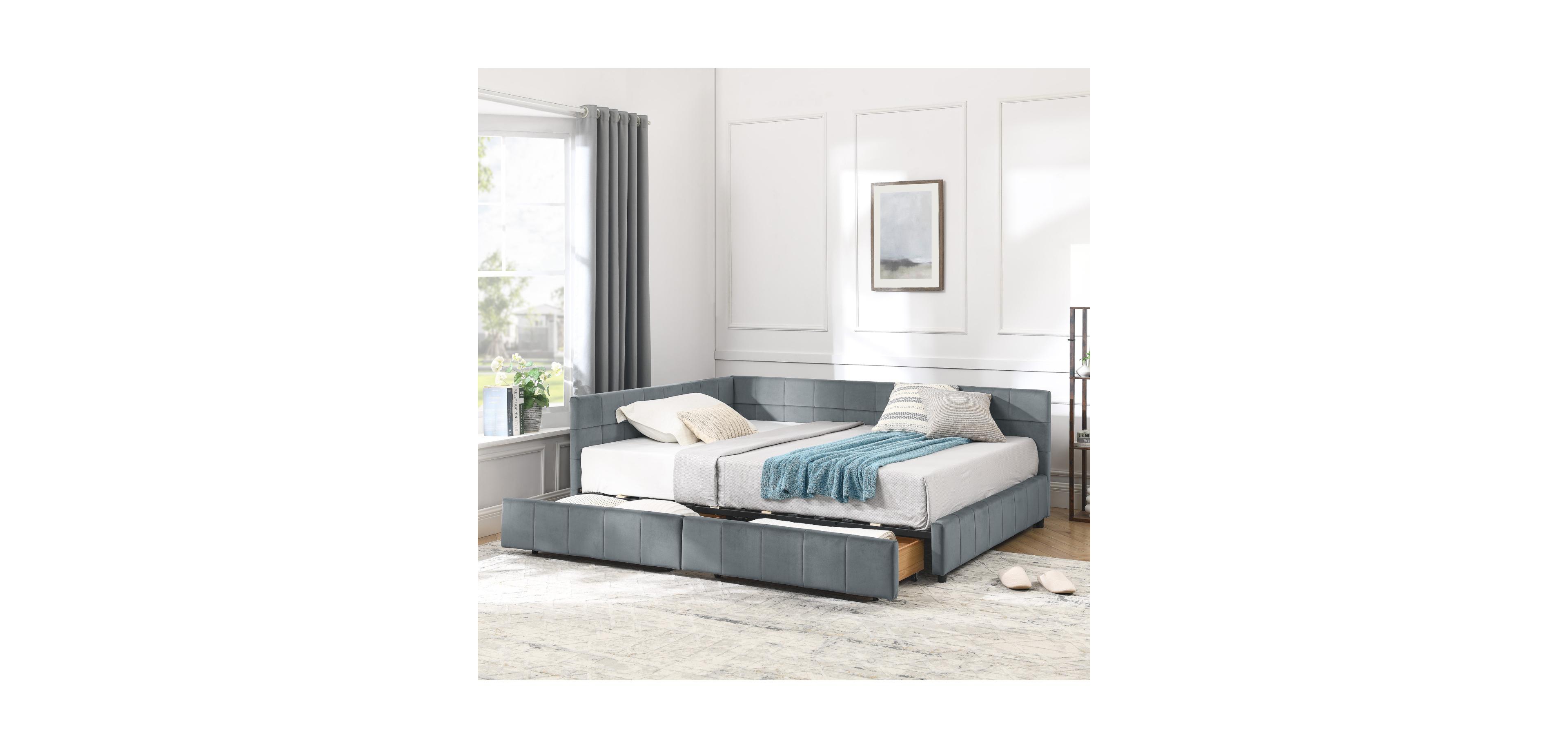 Streamdale Furniture Full Size Upholstered Bed Frame with Backrest & Armrests, Velvet Grey (80.5"L x 59"W x 29.5"H