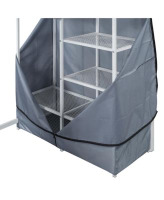 Twin Size Loft Metal Bed with Desk,Shelves,Power Outlet,LED Light and Wardrobe